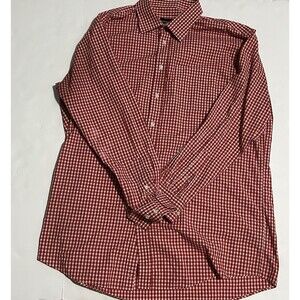 Beverly Hills Polo Club Shirt Mens 2XL 18 36/37 Red Button Gingham Long Sleeve